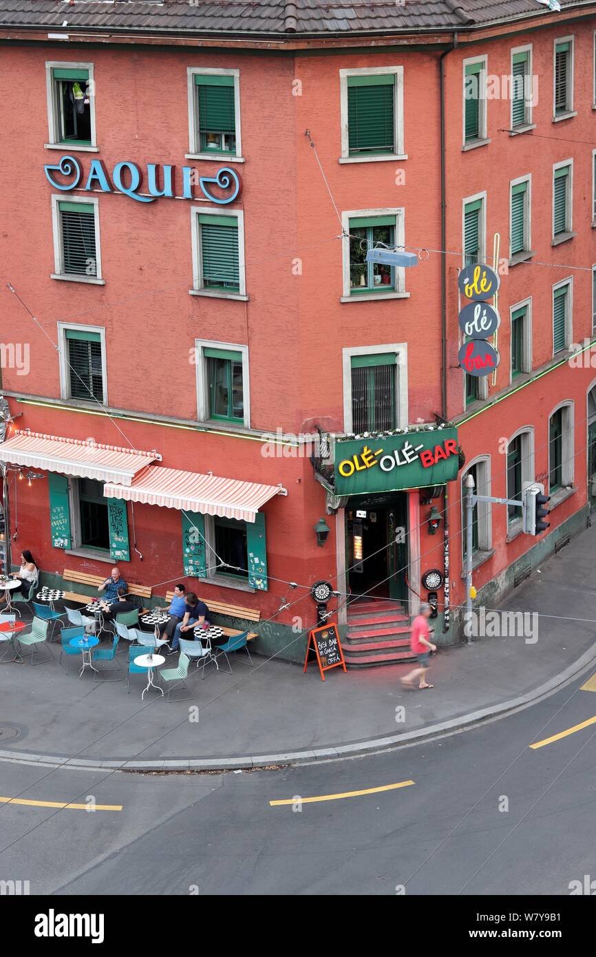 ZURICH, SWITZERLAND - july 20, 2019: People enjoying drinks in front of ole  ole bar at langstrasse. Long exposure shot Stock Photo - Alamy