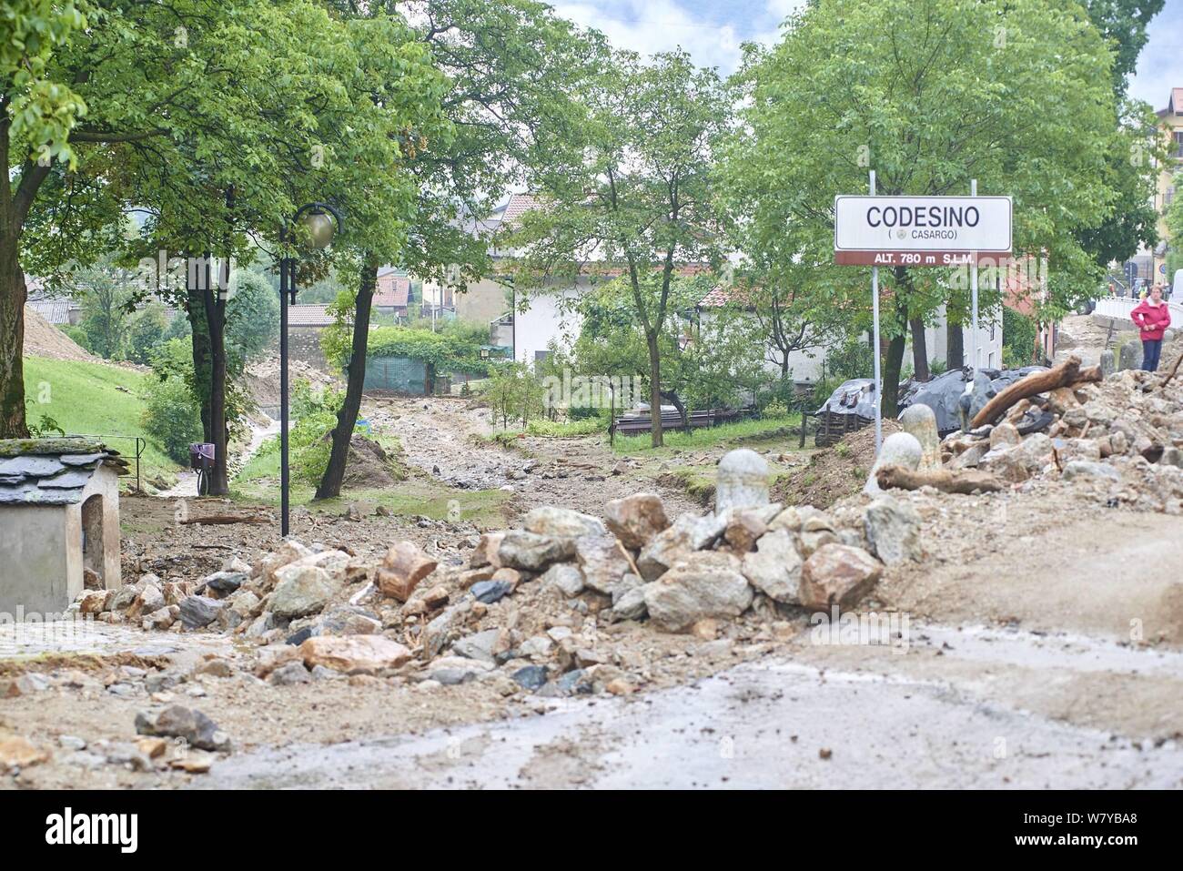 Casargo, Italy. 7th Aug 2019. Bad weather - Invasion of mud and debris in Casargo, submerged cars, landslides and displacements. One hundred and forty people evacuated. flooding of the Verrone stream (Locatelli Alberto/Fotogramma, Casargo Lecco - 2019-08-07) Credit: Independent Photo Agency Srl/Alamy Live News Stock Photo