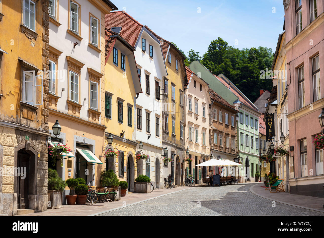 Gornji trg or Gornji street  or Gornji square in the Old town district leads to the walkway to the castle Old town Ljubljana Slovenia Eu Europe Stock Photo