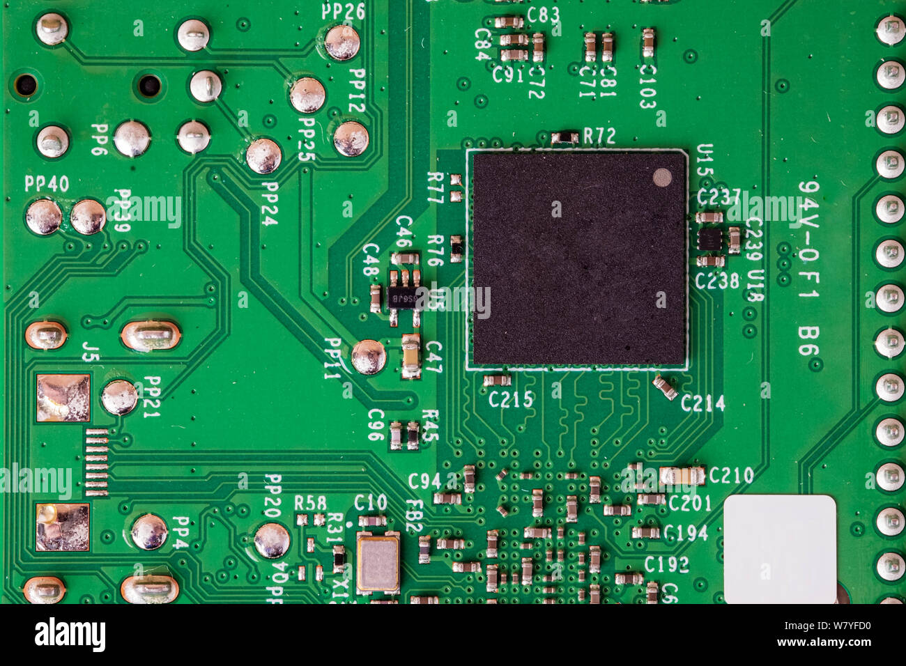 Pinted circuit board close up detail macro micro computer Stock Photo