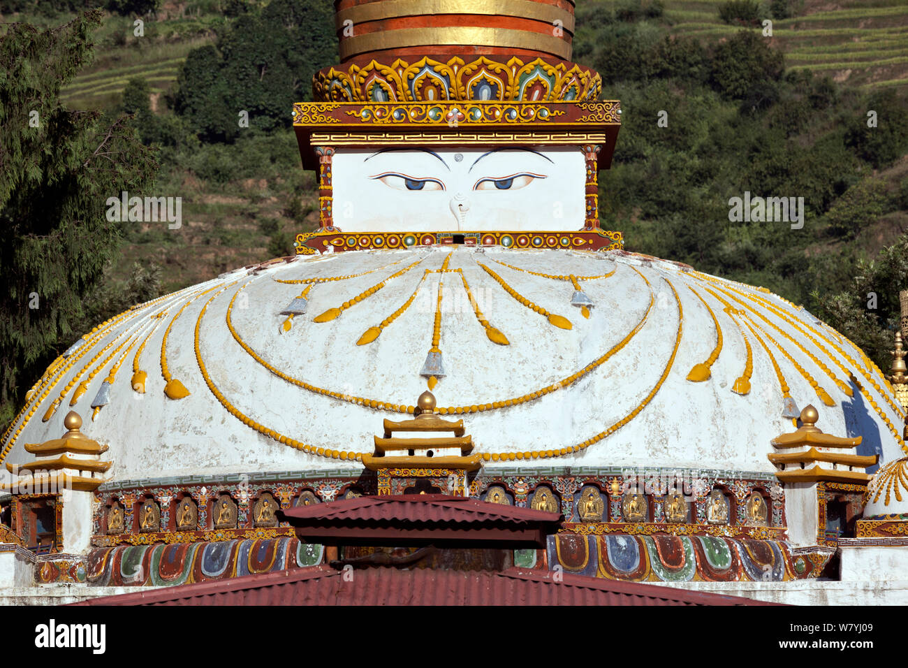 Tibetan style stupa with face, Punakha, Bhutan, October 2014. Stock Photo