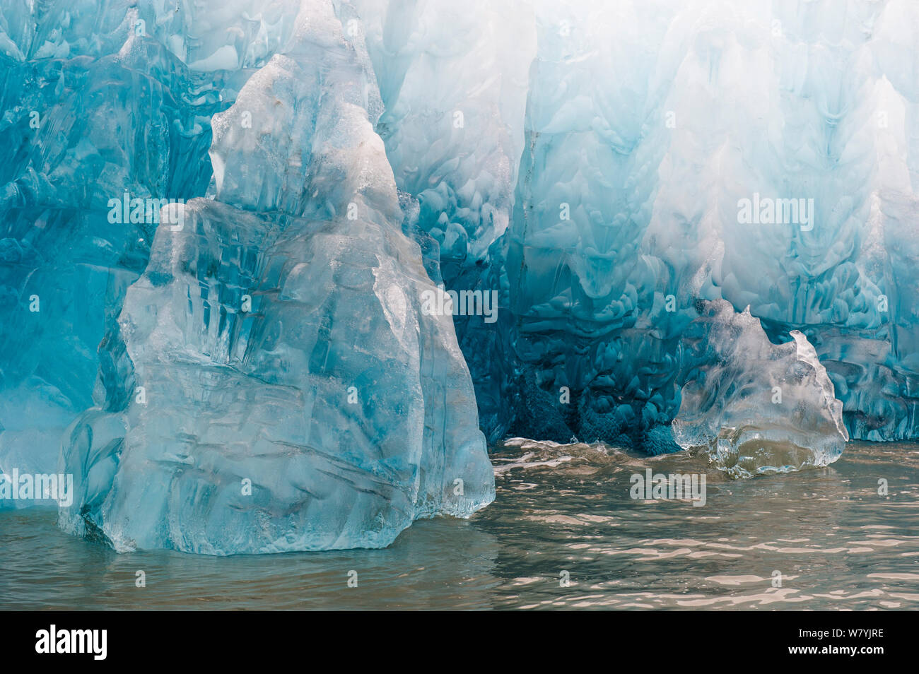 Blue ice on east coast of Spitsbergen, Svalbard, Norway, July. Stock Photo