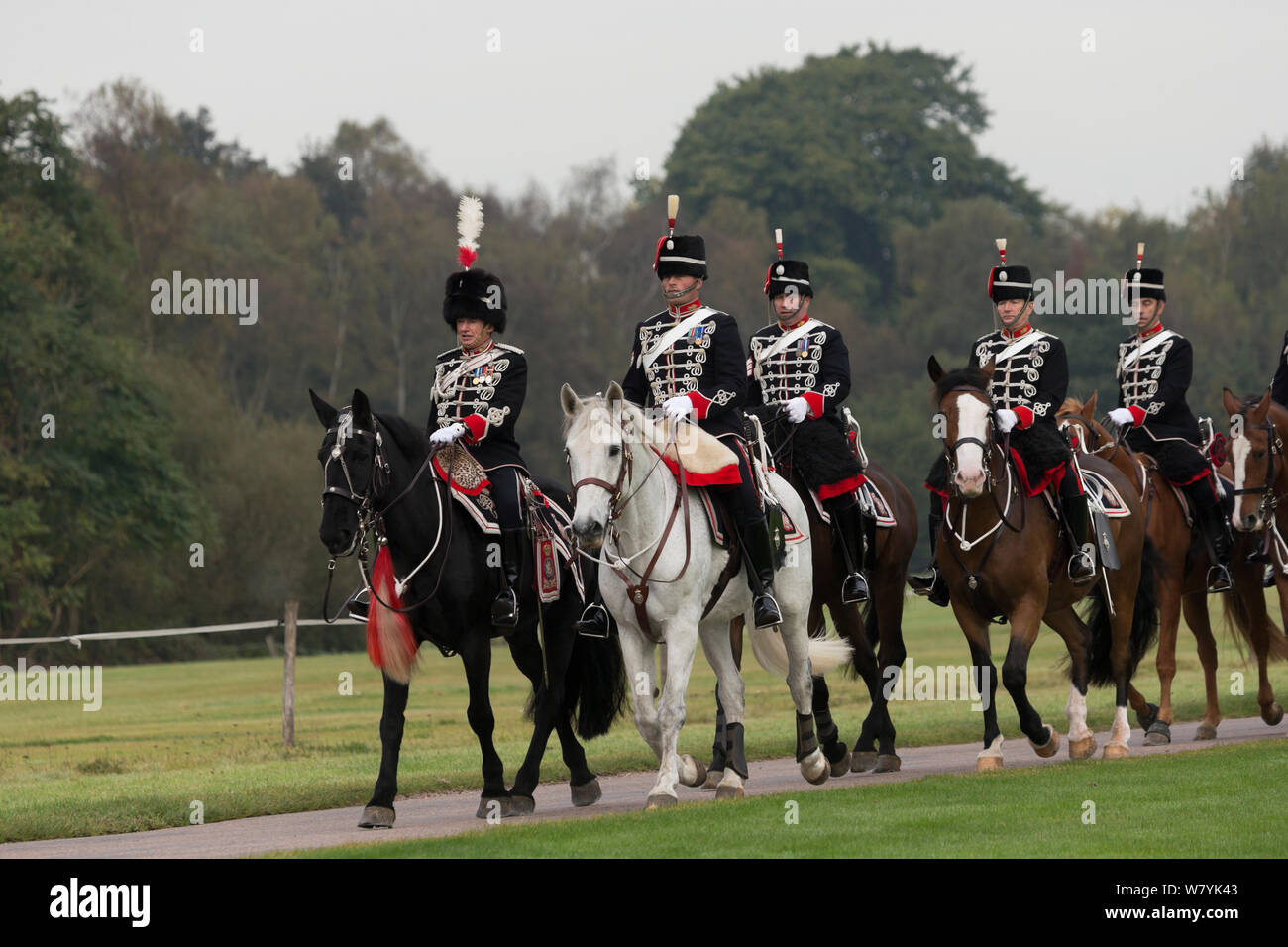 The Honourable Artillery Company, the second oldest military organisation in the world, parades for its annual review at Guards Polo Club, Smith Lawn, in Windsor Great Park, United Kingdom. October 2014. Stock Photo