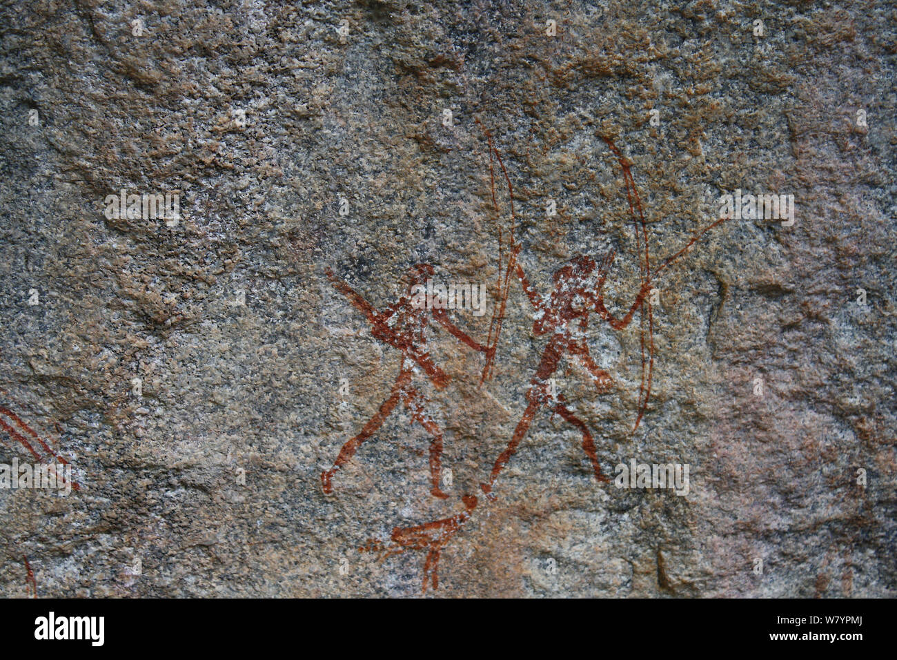 San rock painting of hunter, Matobo Hills, Zimbabwe. January 2011. Stock Photo