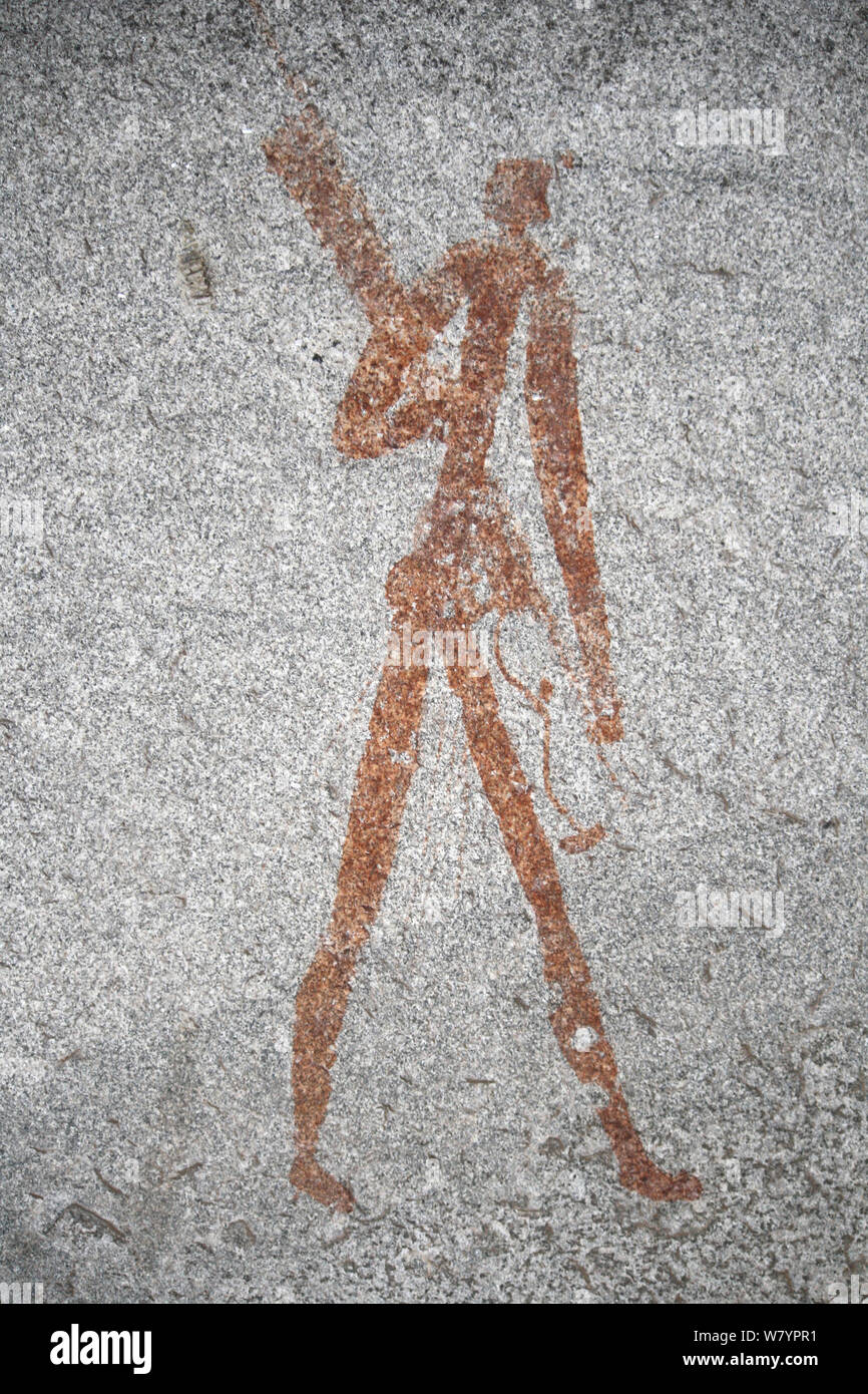 San rock paintings of human figures, Matobo Hills, Zimbabwe. January 2011. Stock Photo