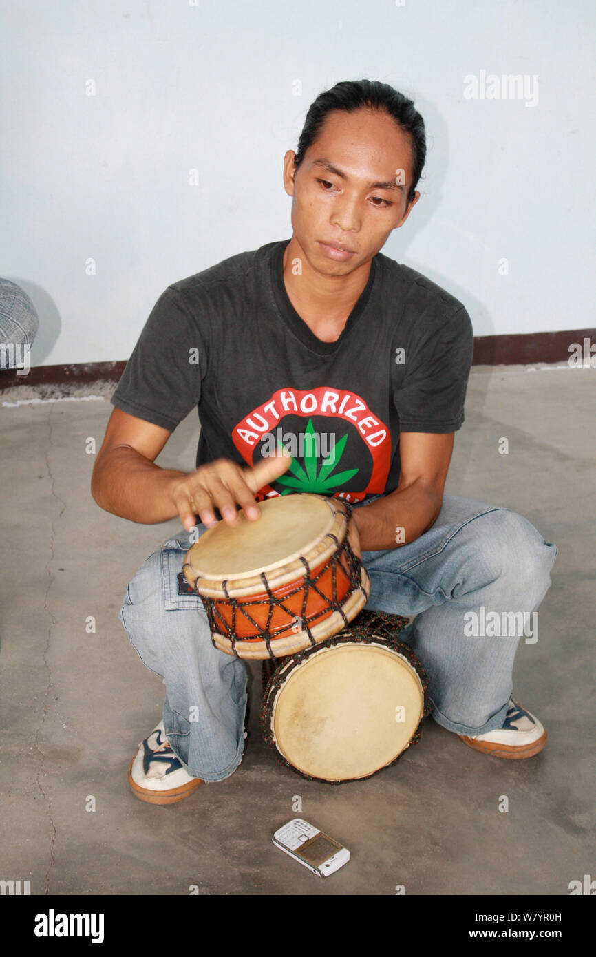 Local musicians practising. Singkawang, West Kalimantan, Indonesia Borneo. June 2010. Stock Photo