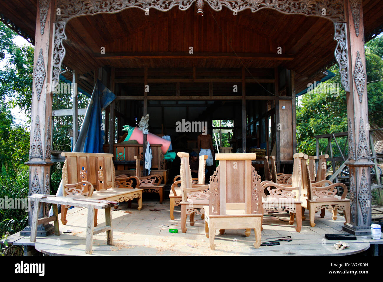 Furniture for sale, Singkawang,  West Kalimantan, Indonesia Borneo. June 2010. Stock Photo