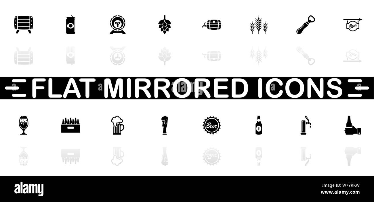 Beer icons - Black symbol on white background. Simple illustration. Flat Vector Icon. Mirror Reflection Shadow. Can be used in logo, web, mobile and U Stock Vector