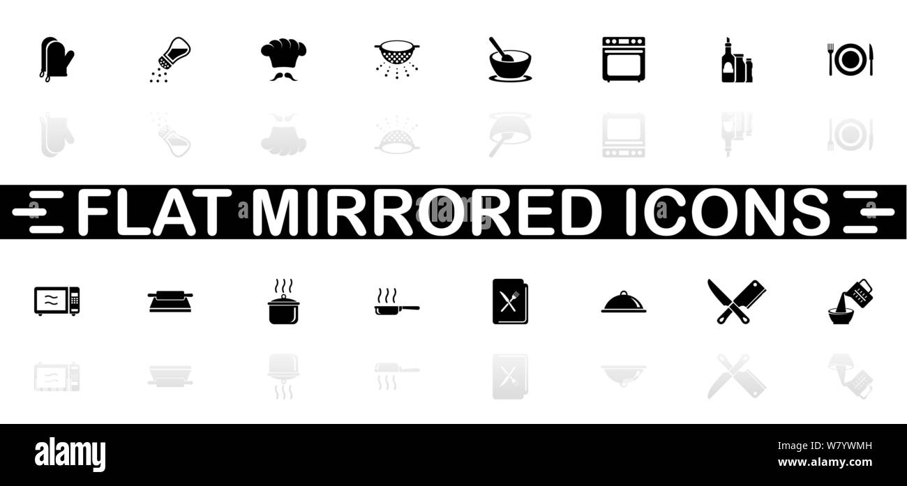 Cooking icons - Black symbol on white background. Simple illustration. Flat Vector Icon. Mirror Reflection Shadow. Can be used in logo, web, mobile an Stock Vector