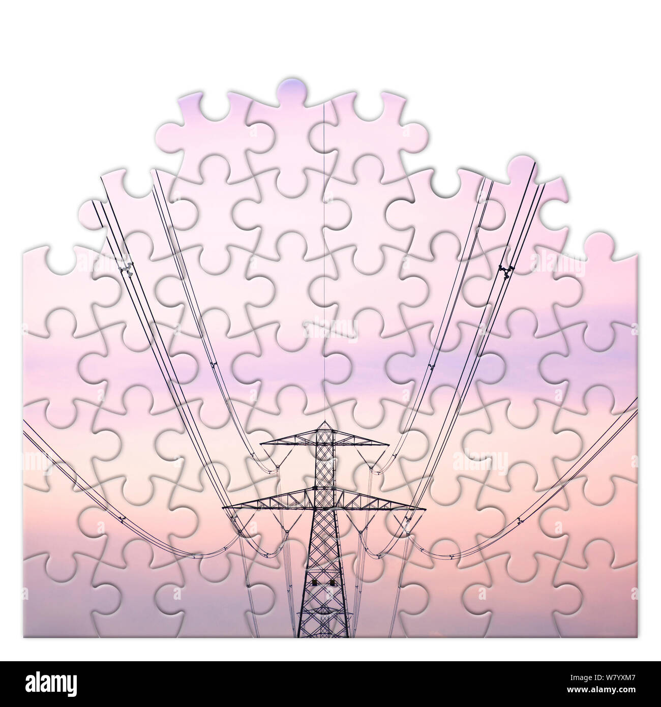 Power tower and transmission lines concept image in jigsaw puzzle