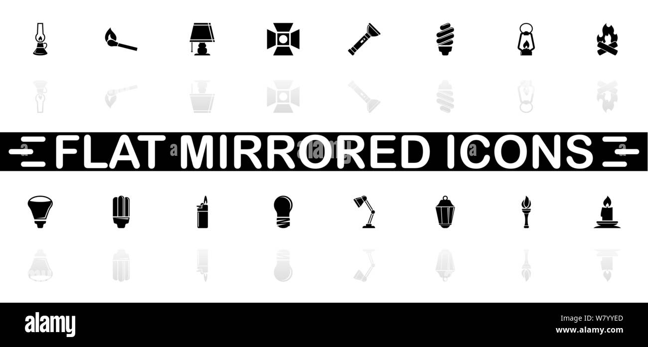 Light Source icons - Black symbol on white background. Simple illustration. Flat Vector Icon. Mirror Reflection Shadow. Can be used in logo, web, mobi Stock Vector