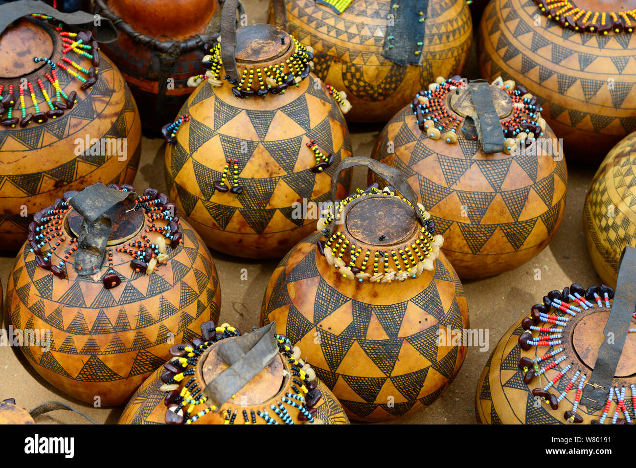 Pumpkins decorated by Hamer tribe,  Lower Omo Valley. Ethiopia, November 2014 Stock Photo