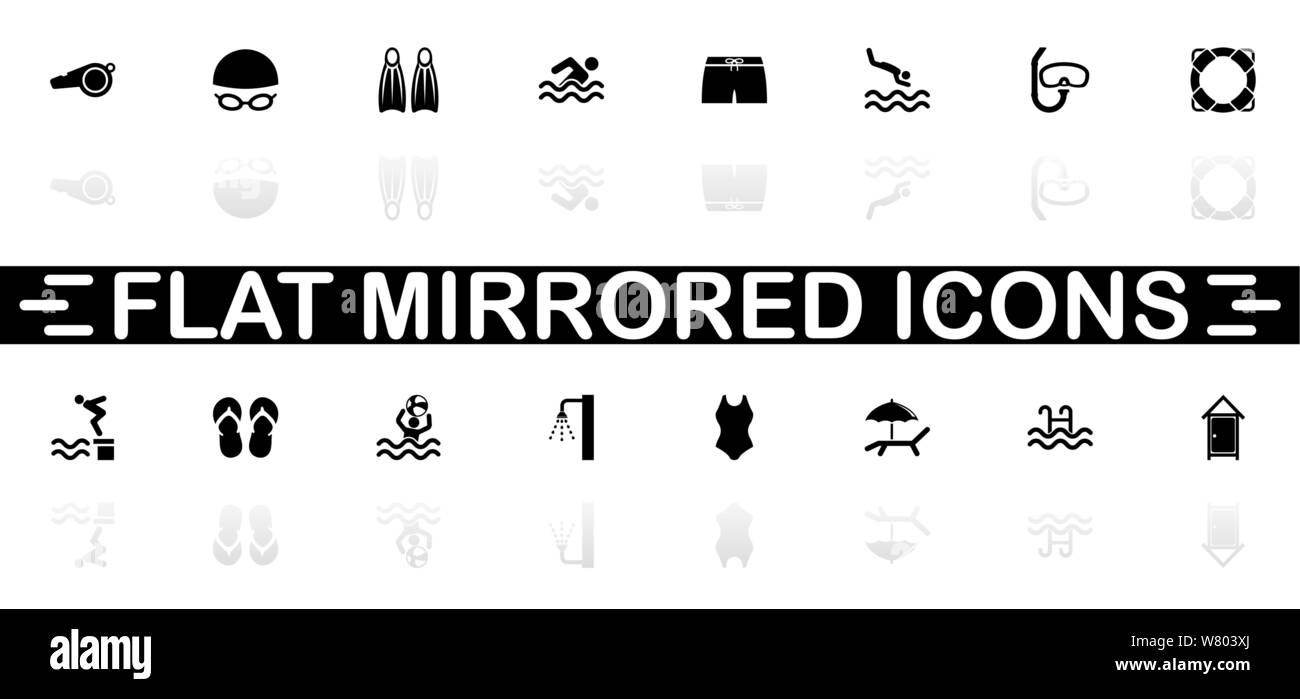 Water Pool icons - Black symbol on white background. Simple illustration. Flat Vector Icon. Mirror Reflection Shadow. Can be used in logo, web, mobile Stock Vector