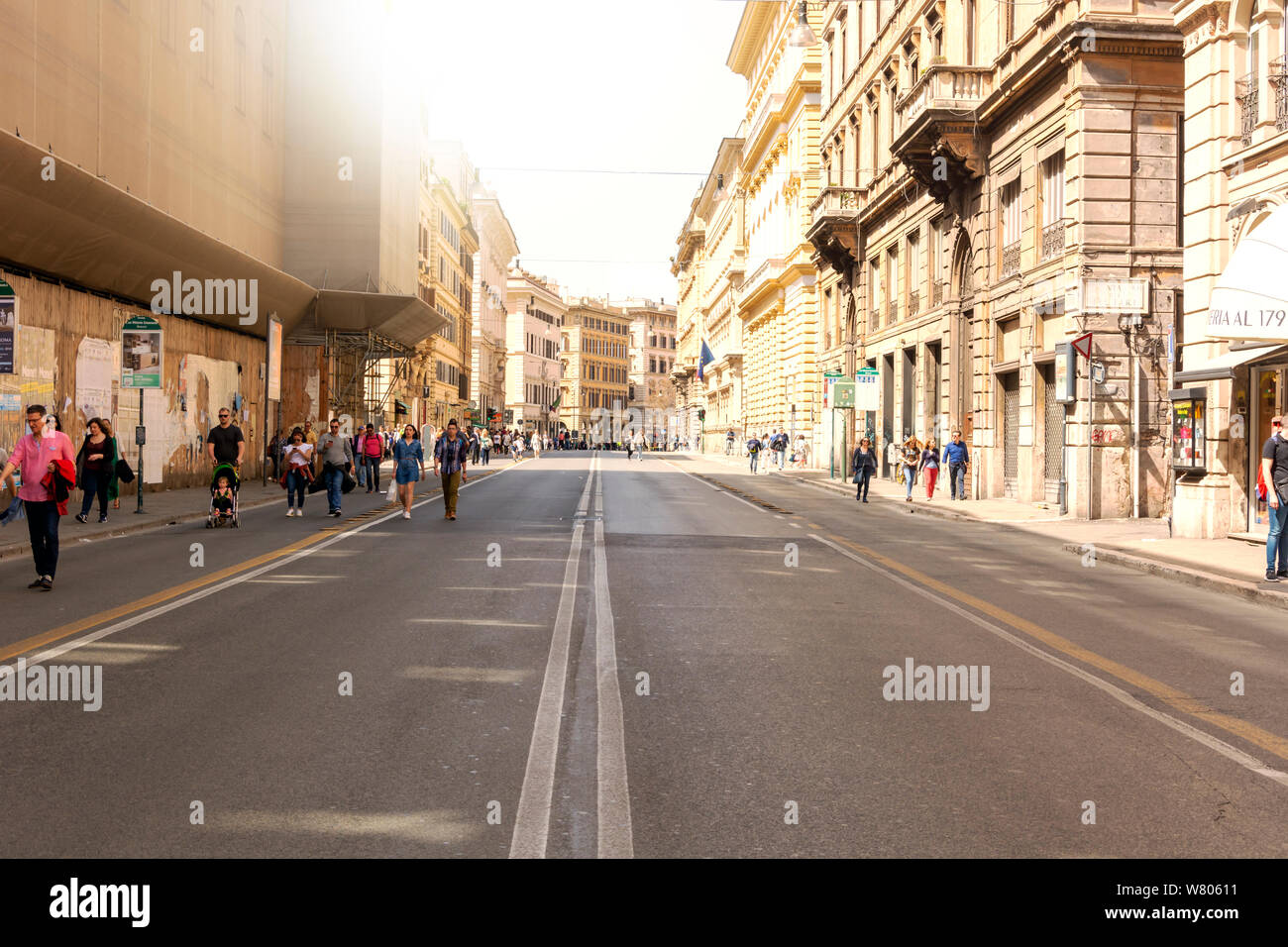 Rome, Italy, 8 April 2018: people walking along Corso Vittorio Emanuele II, an important street that connects the historic center of Rome to the Vatic Stock Photo