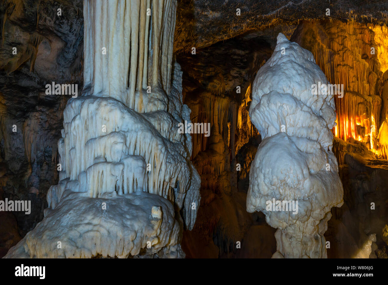 Postojna Cave with limestone rock stalagmites, Green Karst, Slovenia, October 2014. Stock Photo