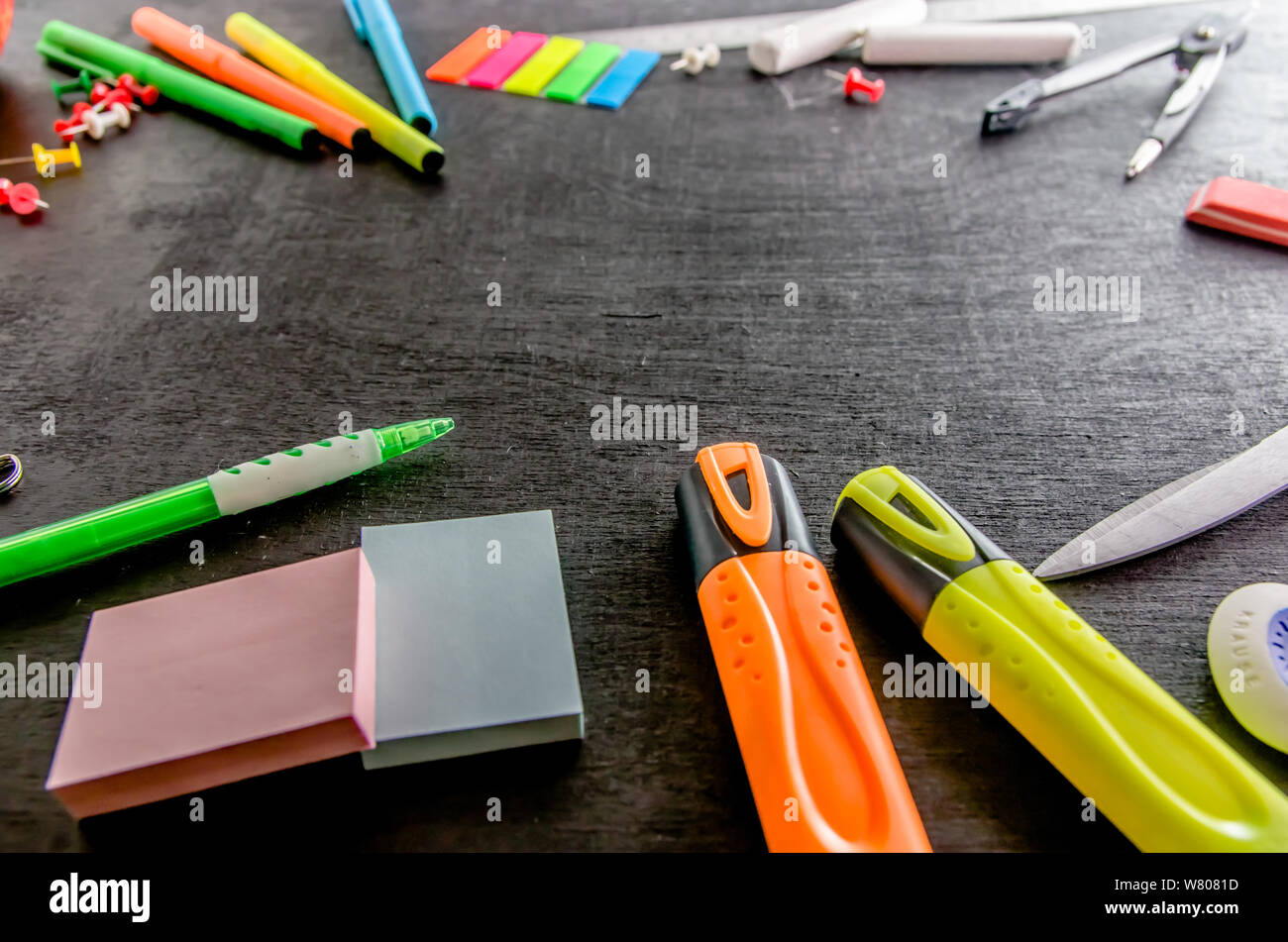 stationery on a black background back to school with copy space Stock ...