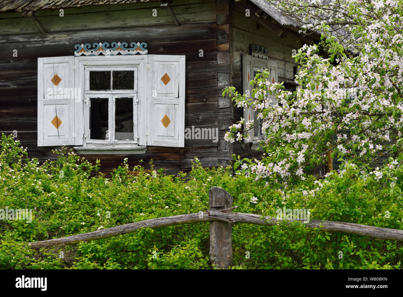 House in Musteika Village, Lithuania, May 2015. Stock Photo