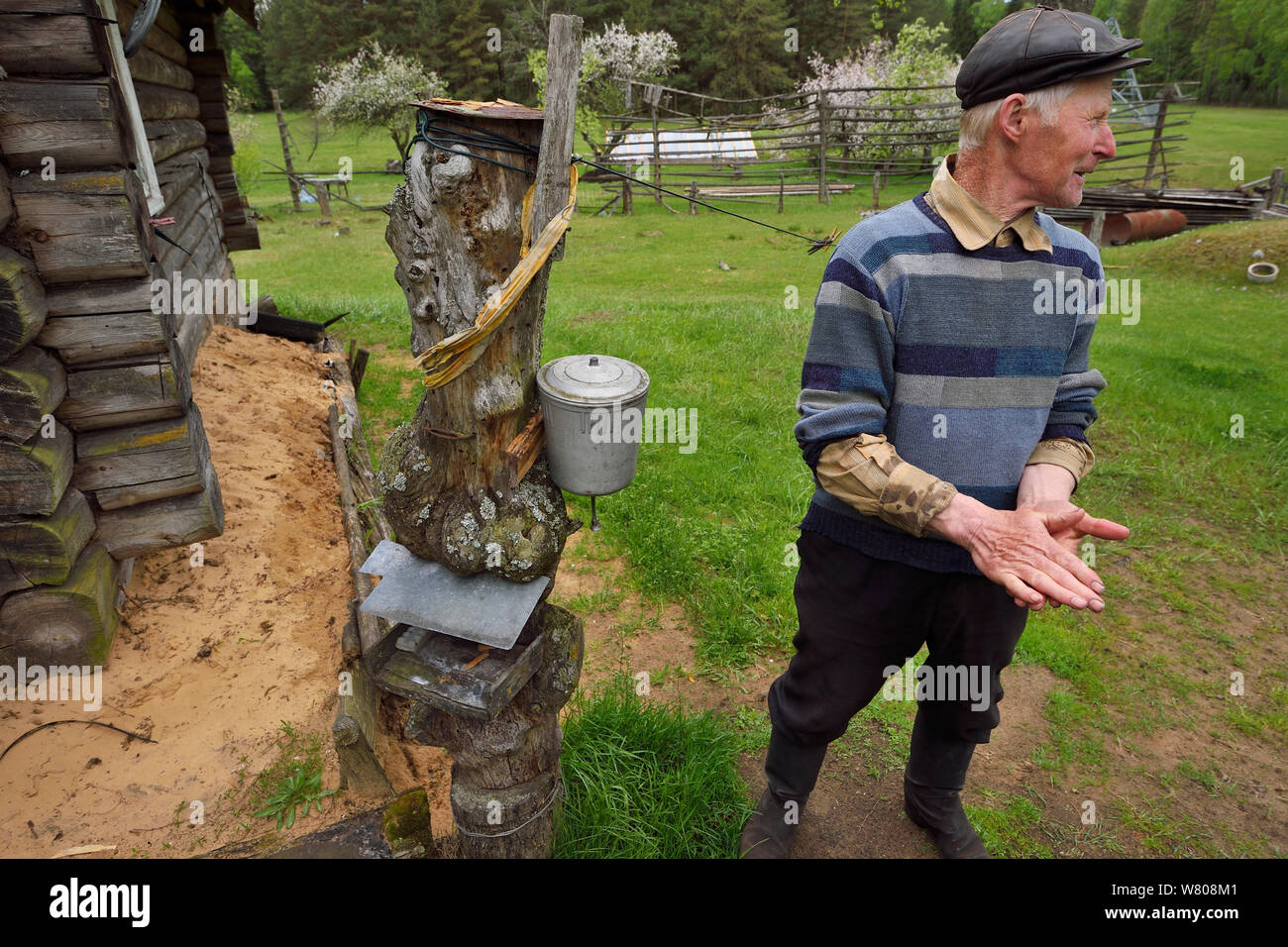 Subsistance farmer in Musteika Village, Lithuania, May 2015. Stock Photo