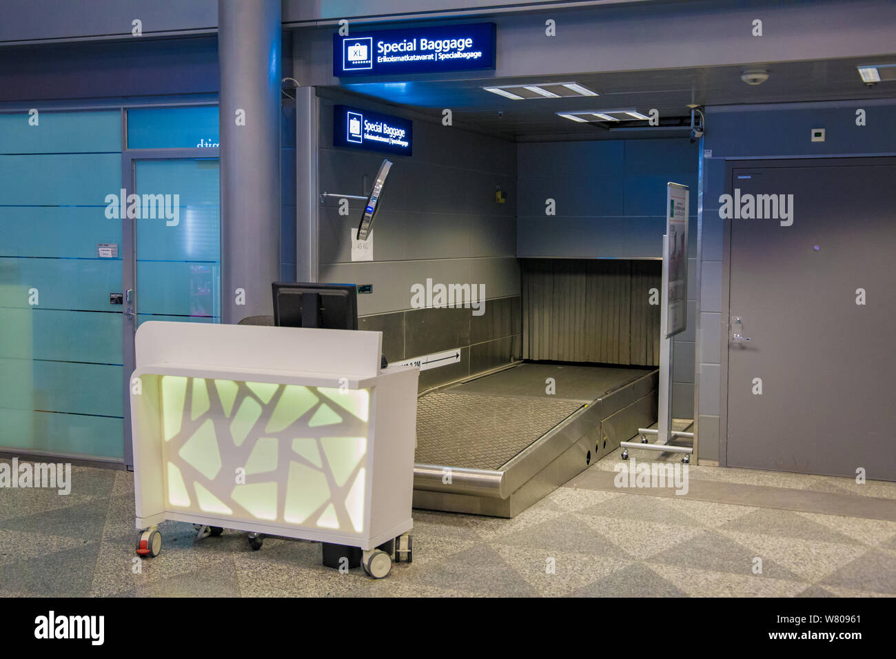 Empty baggage drop-off in airport Stock Photo