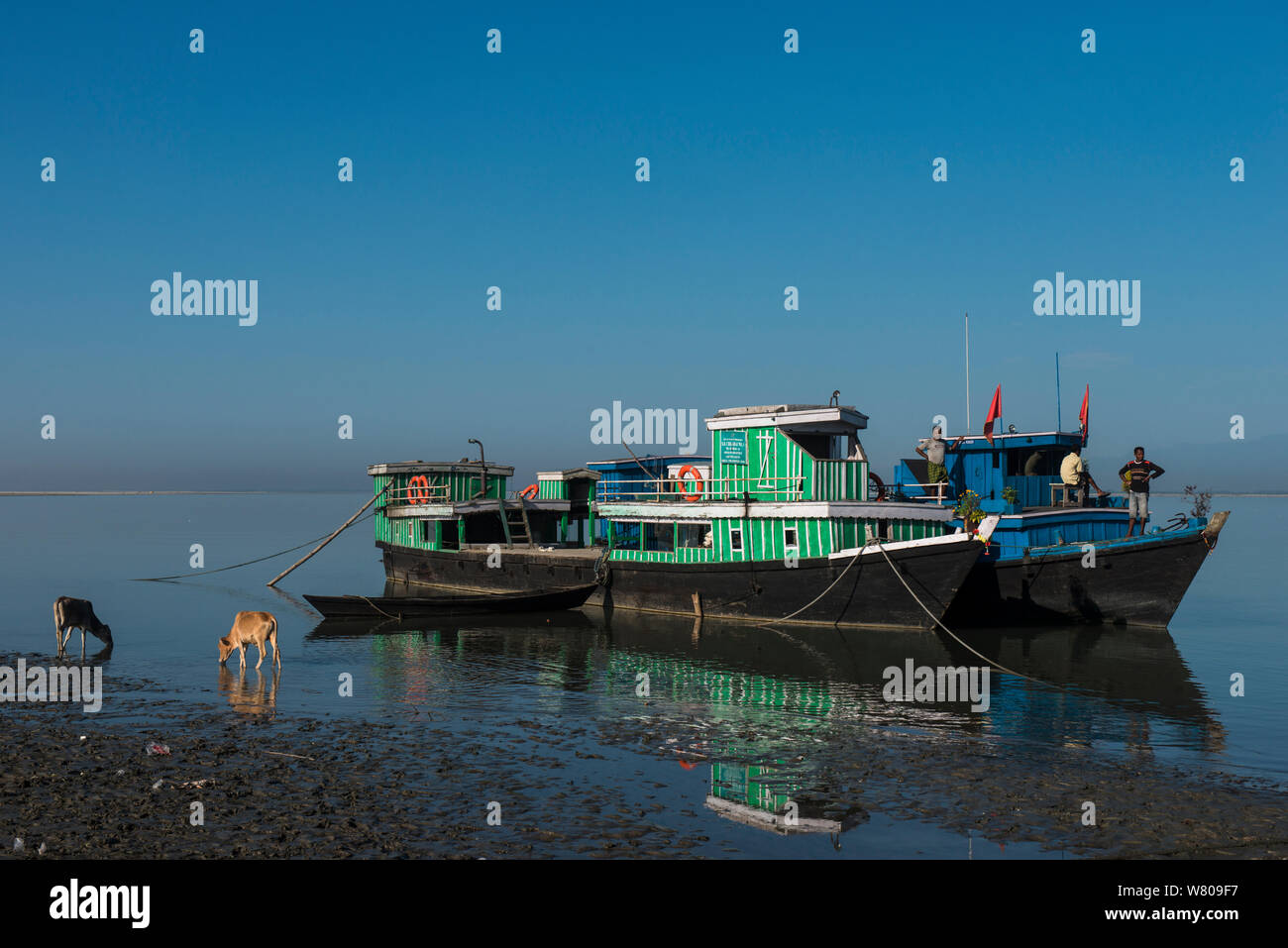 Ferry on Brahmaputra River, Assam, North East India, October 2014. Stock Photo