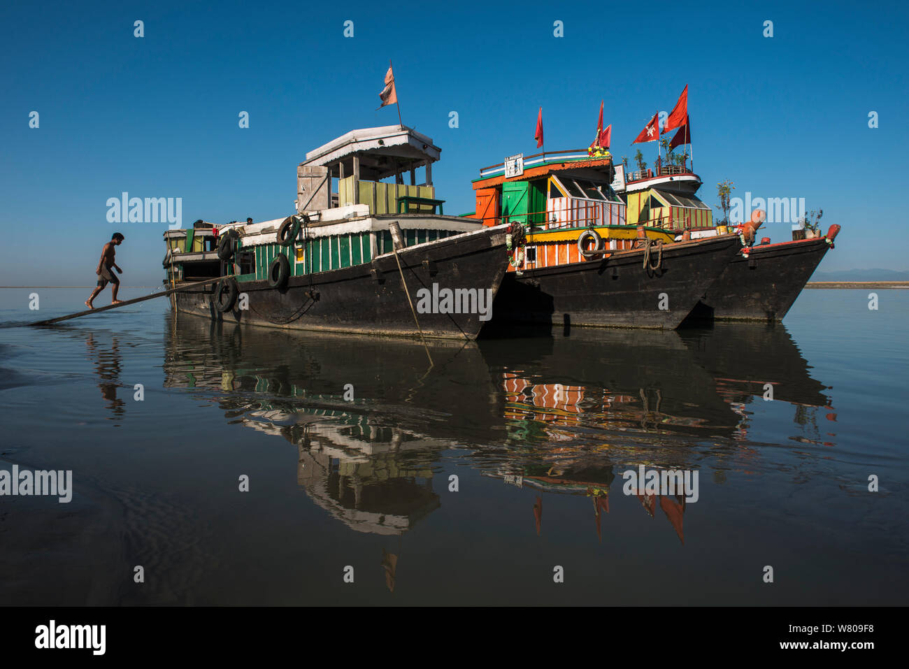 Ferry on Brahmaputra River, Assam, North East India, October 2014. Stock Photo