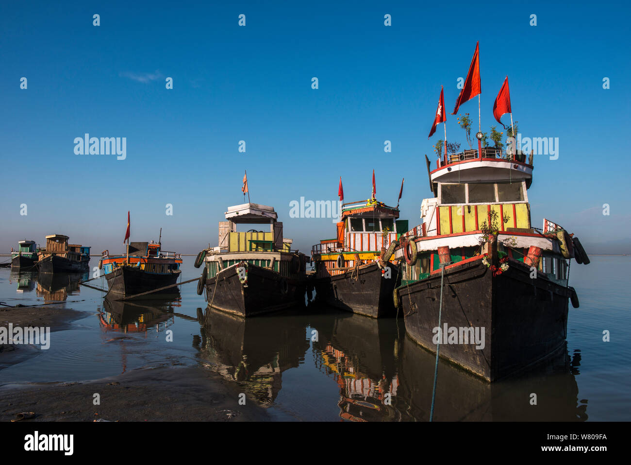 Ferries on Brahmaputra River, Assam, North East India, October 2014. Stock Photo