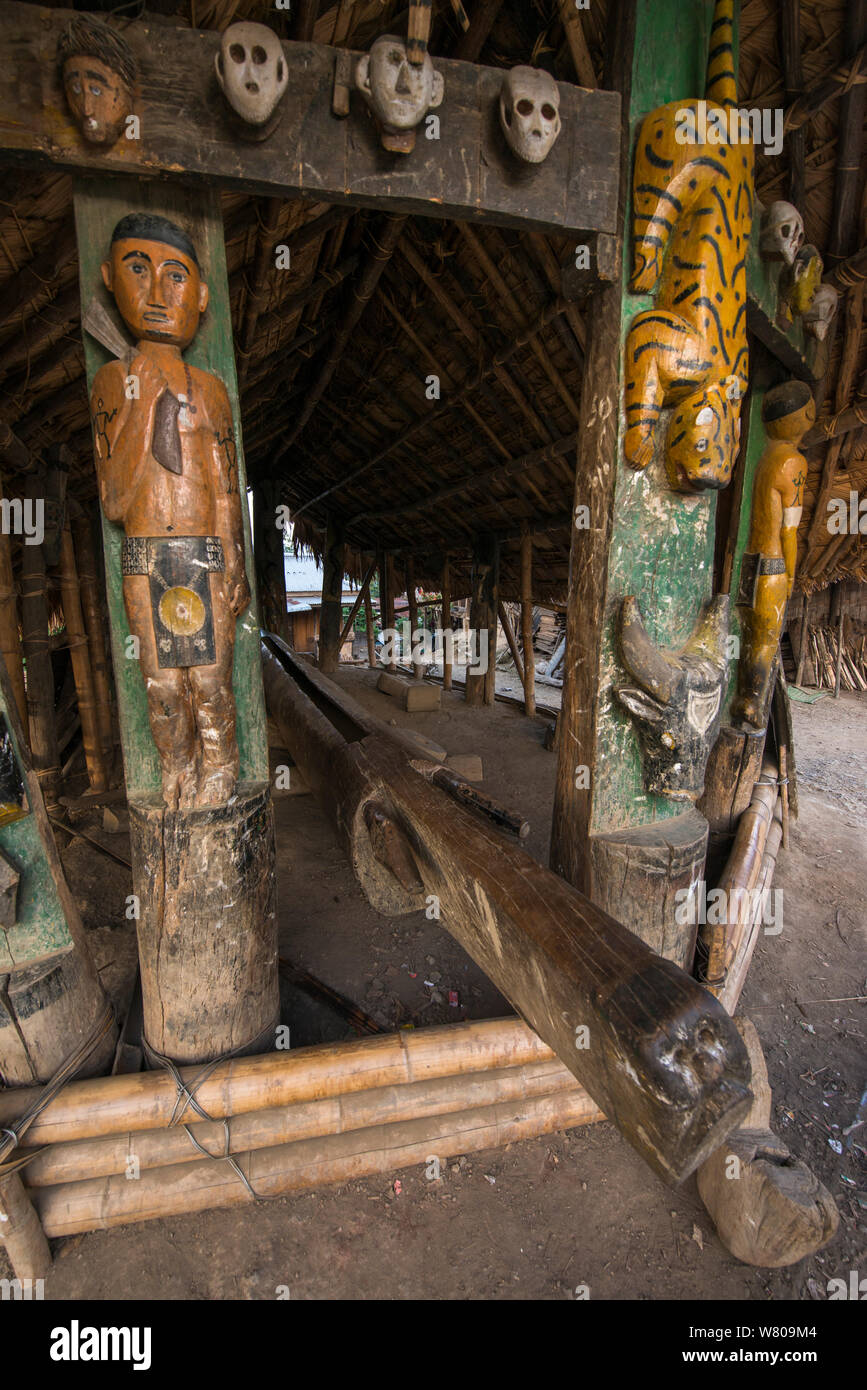 Tuensang village log drum. Chang Naga Tribe. Tuensang district. Nagaland, North East India, October 2014. Stock Photo