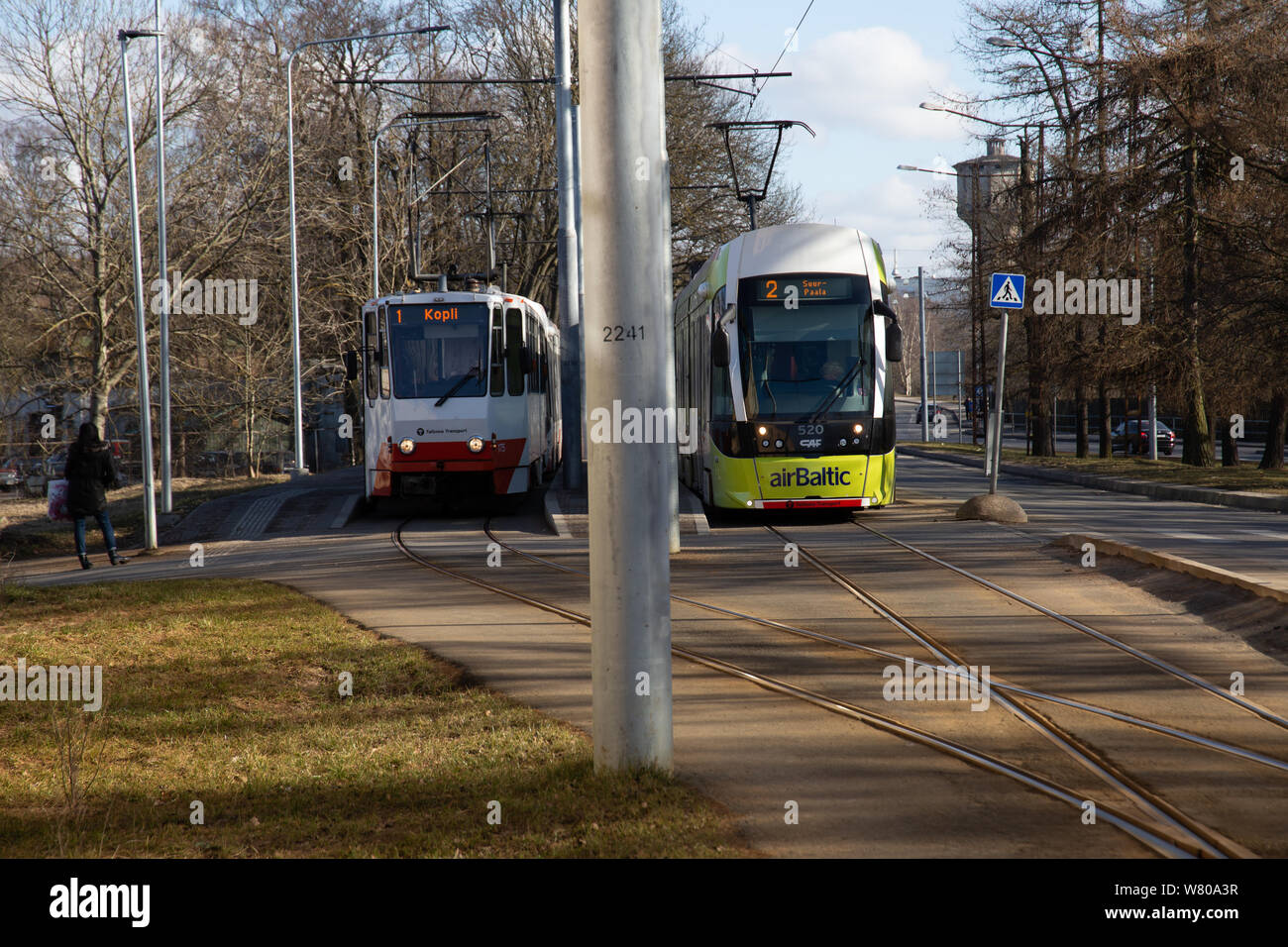 Streetcars in streetcar station Stock Photo