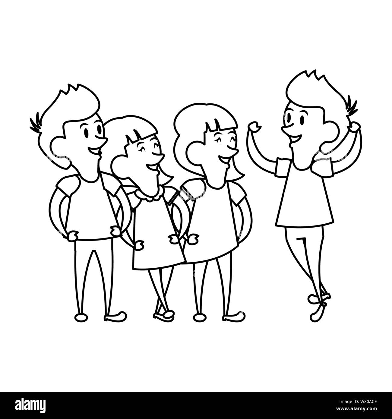 friends kids young children cartoon in black and white Stock Vector Image &  Art - Alamy