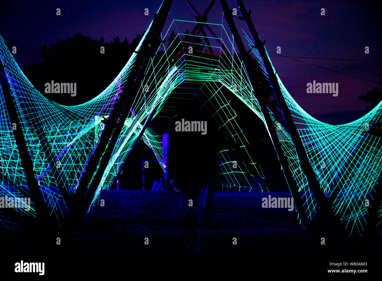 Lit up neon led tunnel Stock Photo