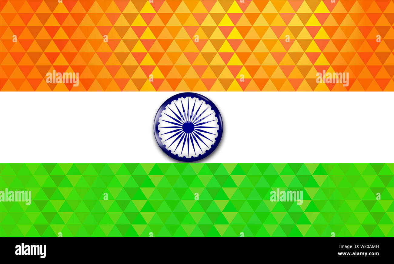 Illustration of Indian Flag in poly diagonal manner with shiny color. Low Poly Style. triangle. Geometric pattern. Graphic. Creative design concept. Stock Photo