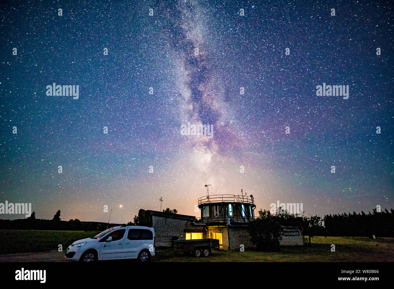 Weather station with milky way galaxy Stock Photo