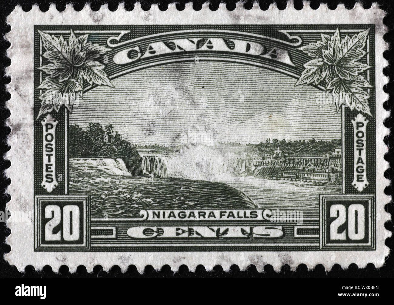 Niagara falls on vintage canadian postage stamp Stock Photo