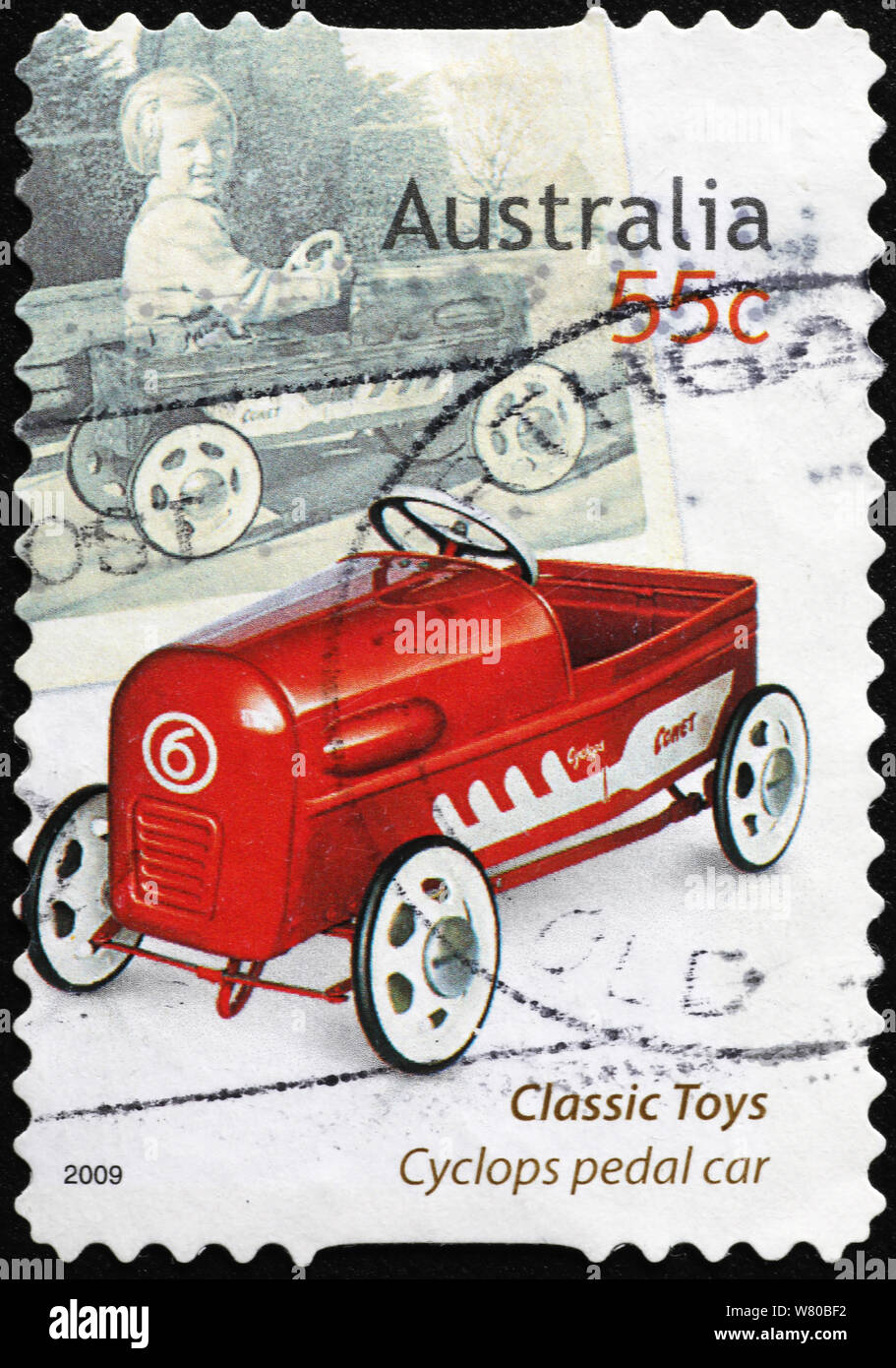 Pedal car on australian postage stamp Stock Photo