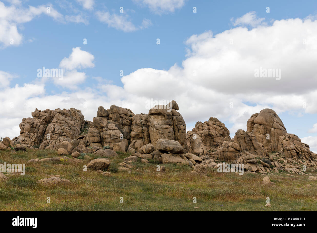 Rock formations in Ikh Gazriin Chuluu national park in Mongolia. Stock Photo
