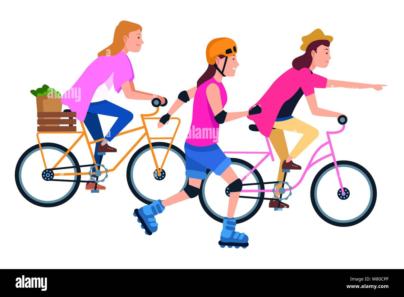 People with bikes and skates Stock Vector Image & Art Alamy