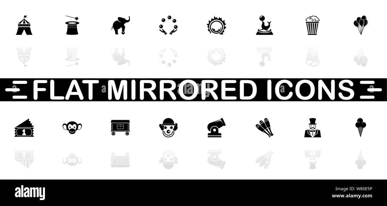 Circus icons - Black symbol on white background. Simple illustration. Flat Vector Icon. Mirror Reflection Shadow. Can be used in logo, web, mobile and Stock Vector