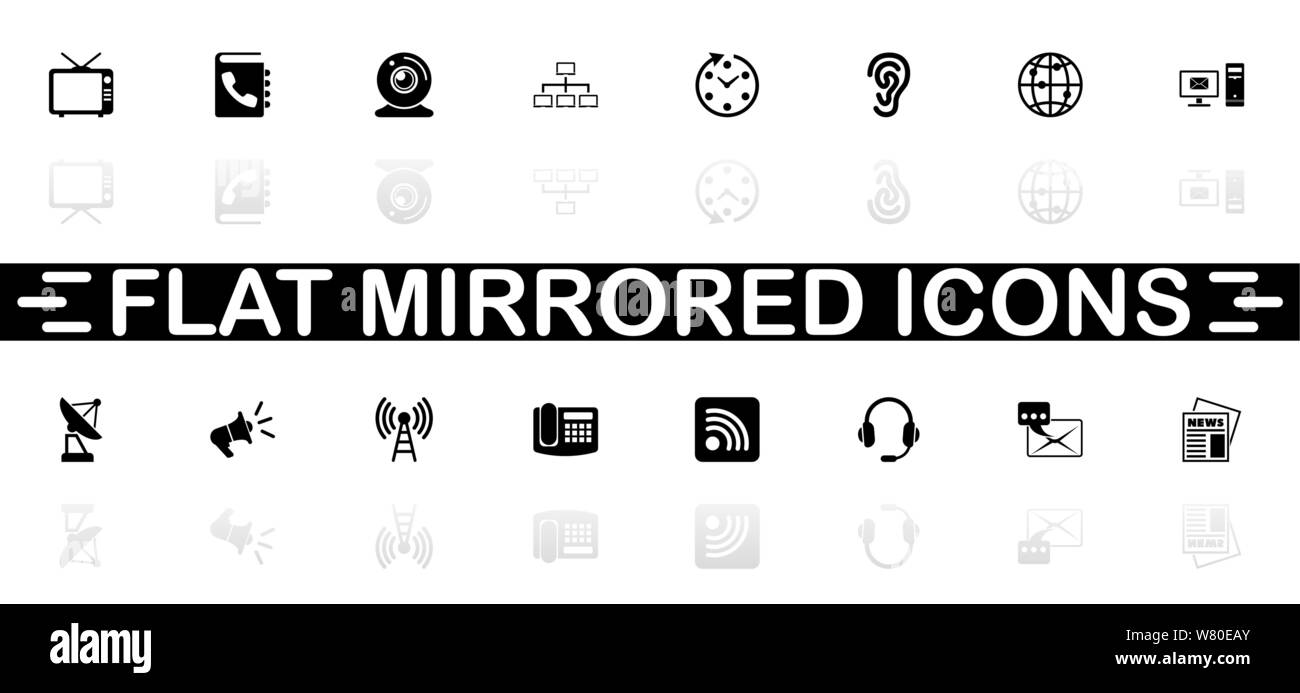 Communication icons - Black symbol on white background. Simple illustration. Flat Vector Icon. Mirror Reflection Shadow. Can be used in logo, web, mob Stock Vector