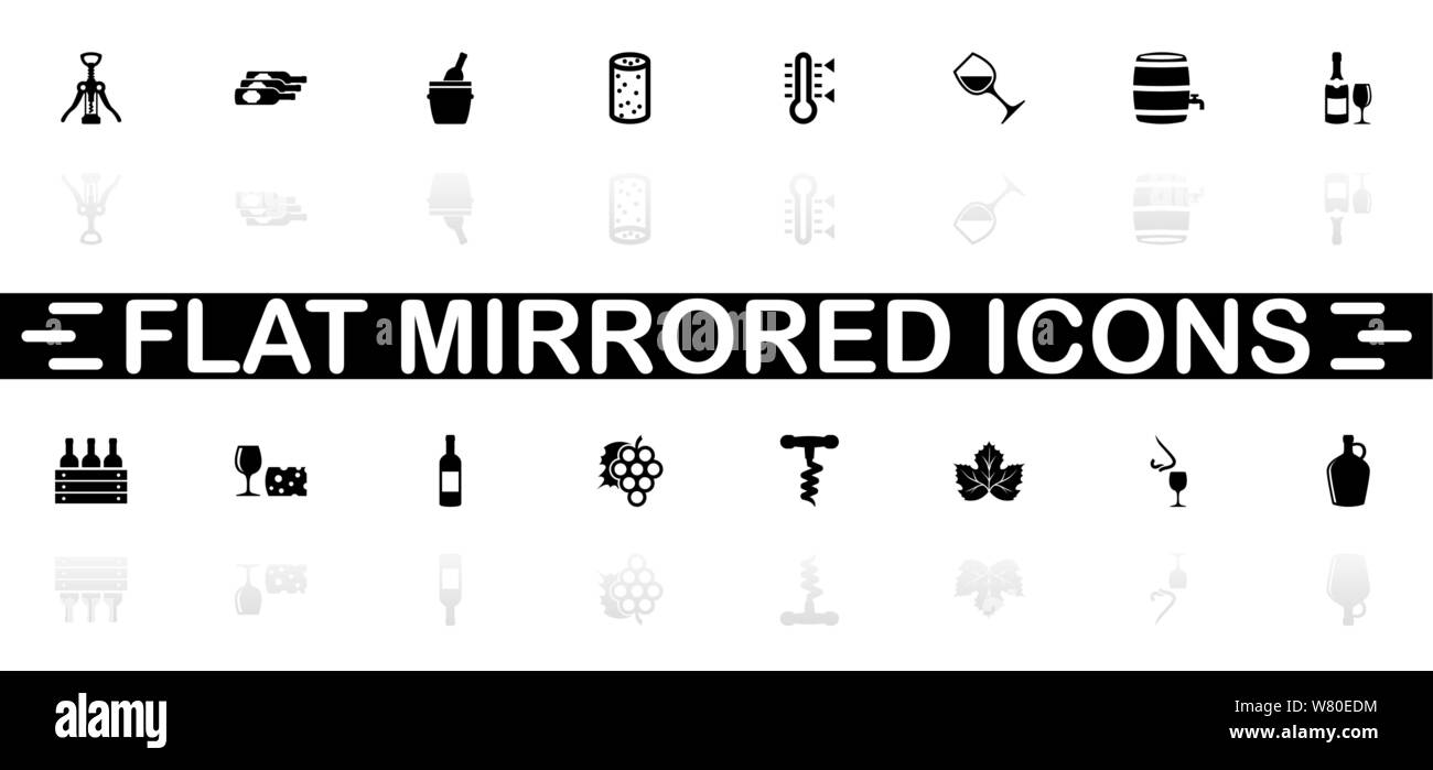 Wine icons - Black symbol on white background. Simple illustration. Flat Vector Icon. Mirror Reflection Shadow. Can be used in logo, web, mobile and U Stock Vector