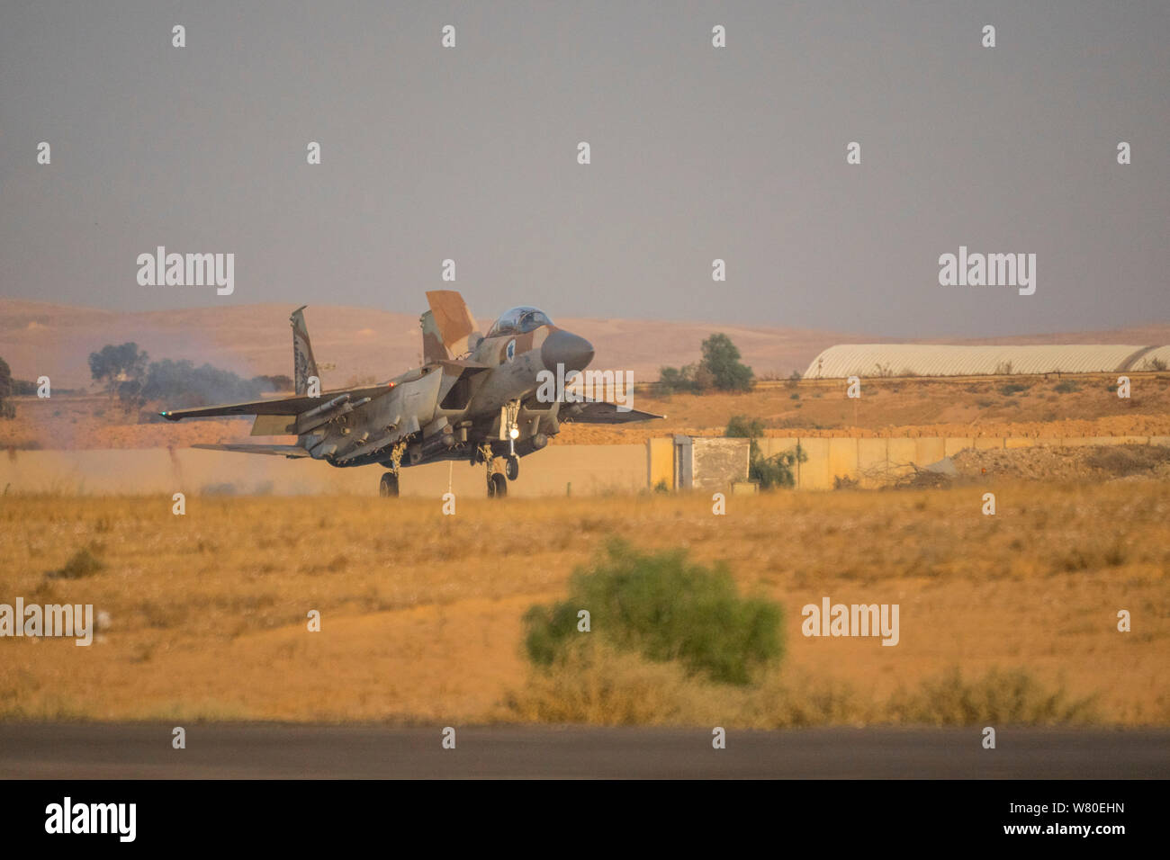 A Israeli F-15I 'Raam' (Thunder) multirole fighter/interceptor lands during an airshow Stock Photo