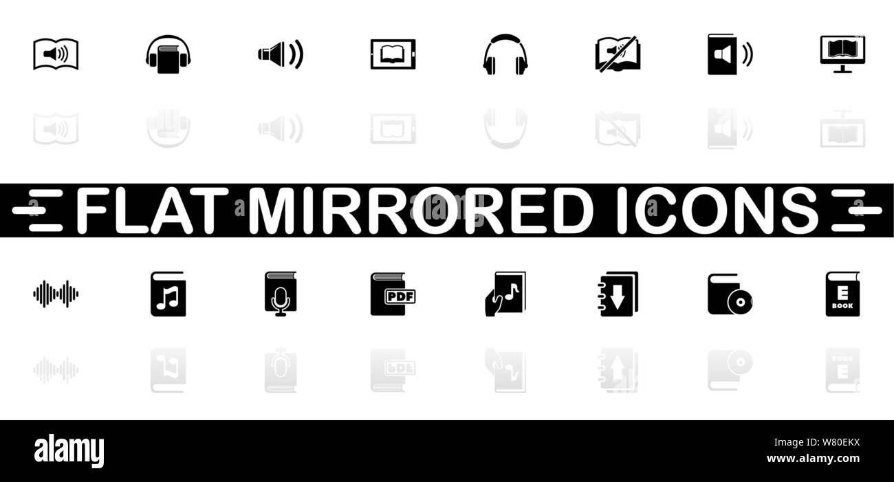 Ebooks icons - Black symbol on white background. Simple illustration. Flat Vector Icon. Mirror Reflection Shadow. Can be used in logo, web, mobile and Stock Vector