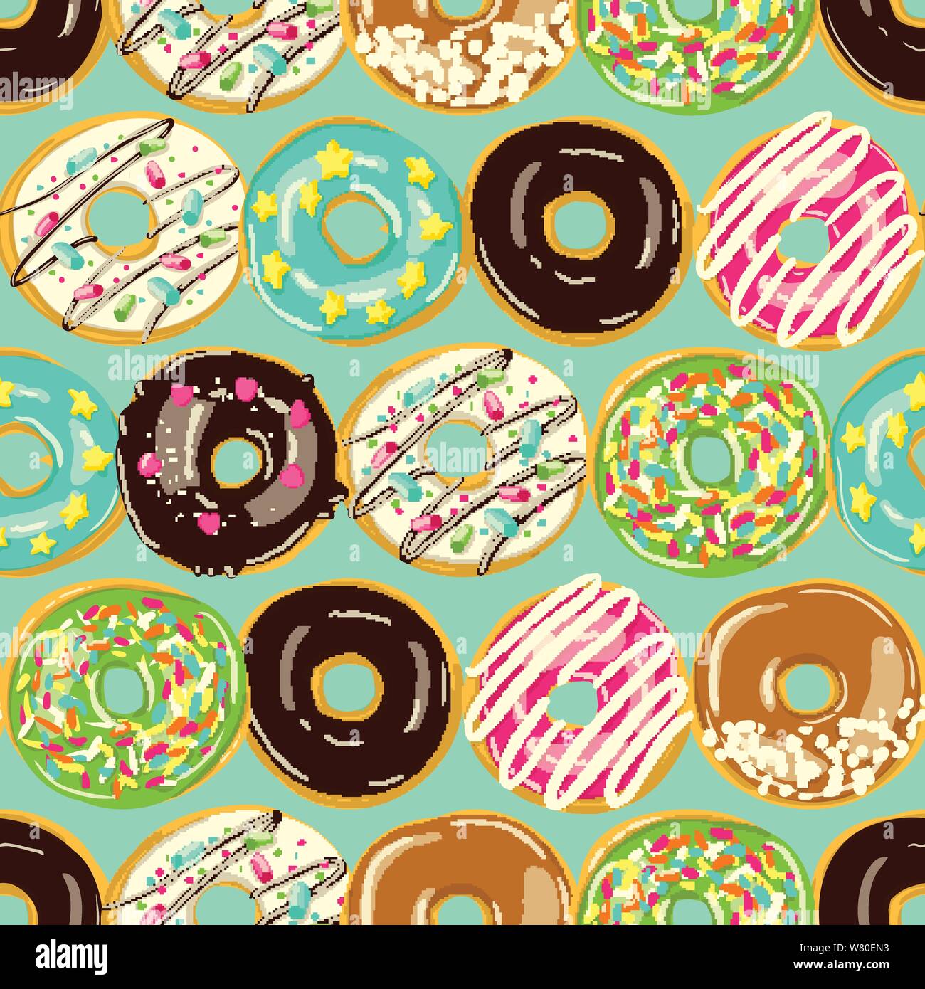 Glazed Donuts seamless pattern. Bakery Vector illustration. Top View ...