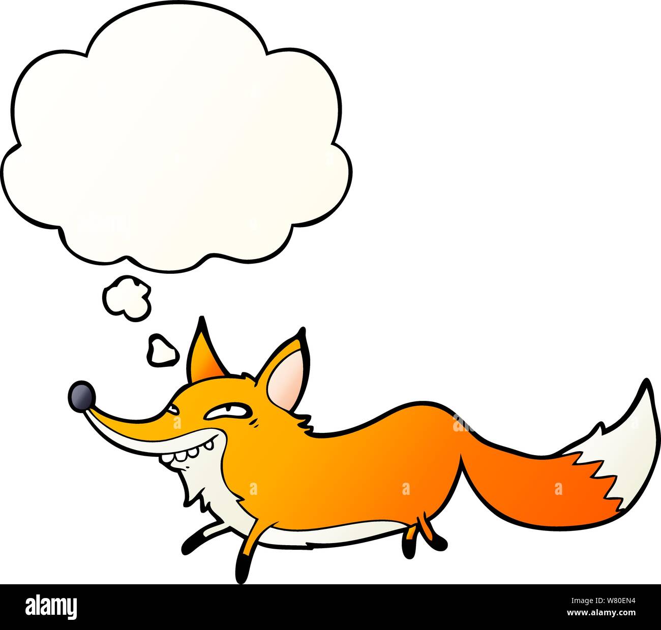 cartoon sly fox with thought bubble in smooth gradient style Stock Vector