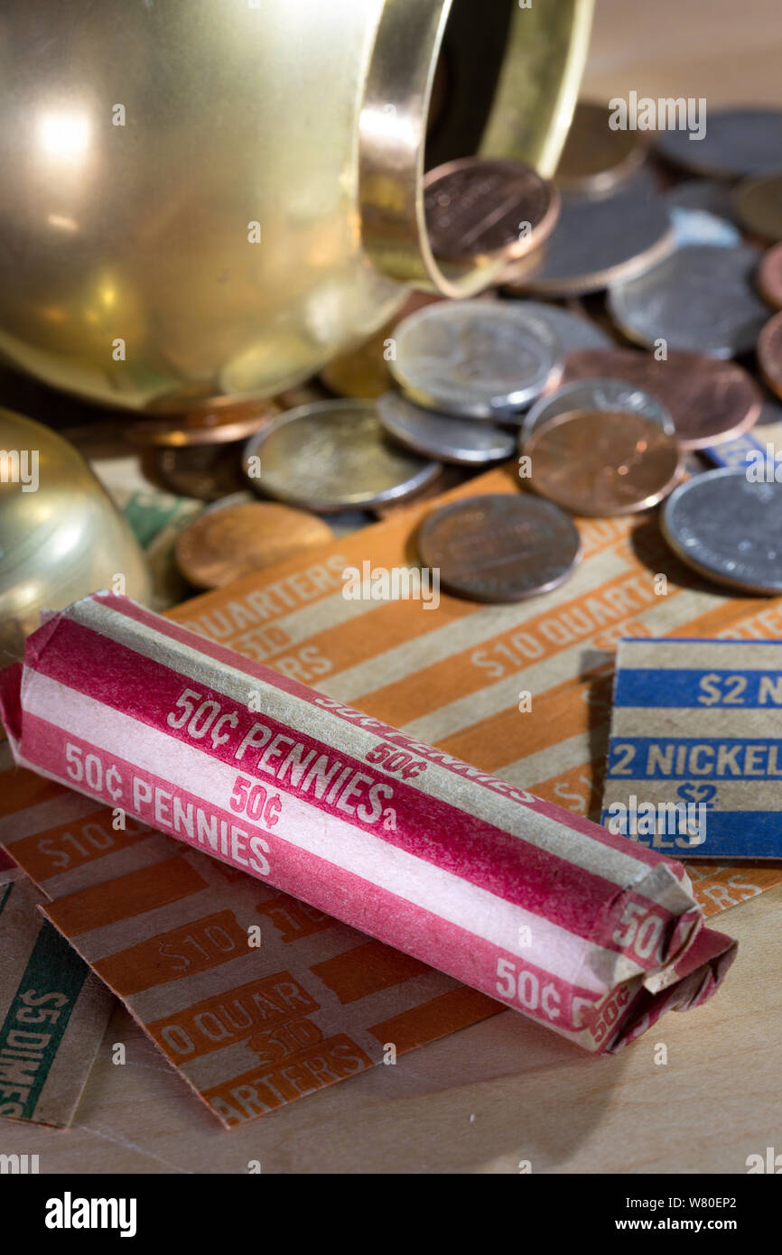 Loose Change and Coin Wrappers Still life, USA Stock Photo Alamy