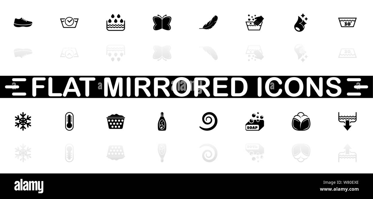 Washing icons - Black symbol on white background. Simple illustration. Flat Vector Icon. Mirror Reflection Shadow. Can be used in logo, web, mobile an Stock Vector