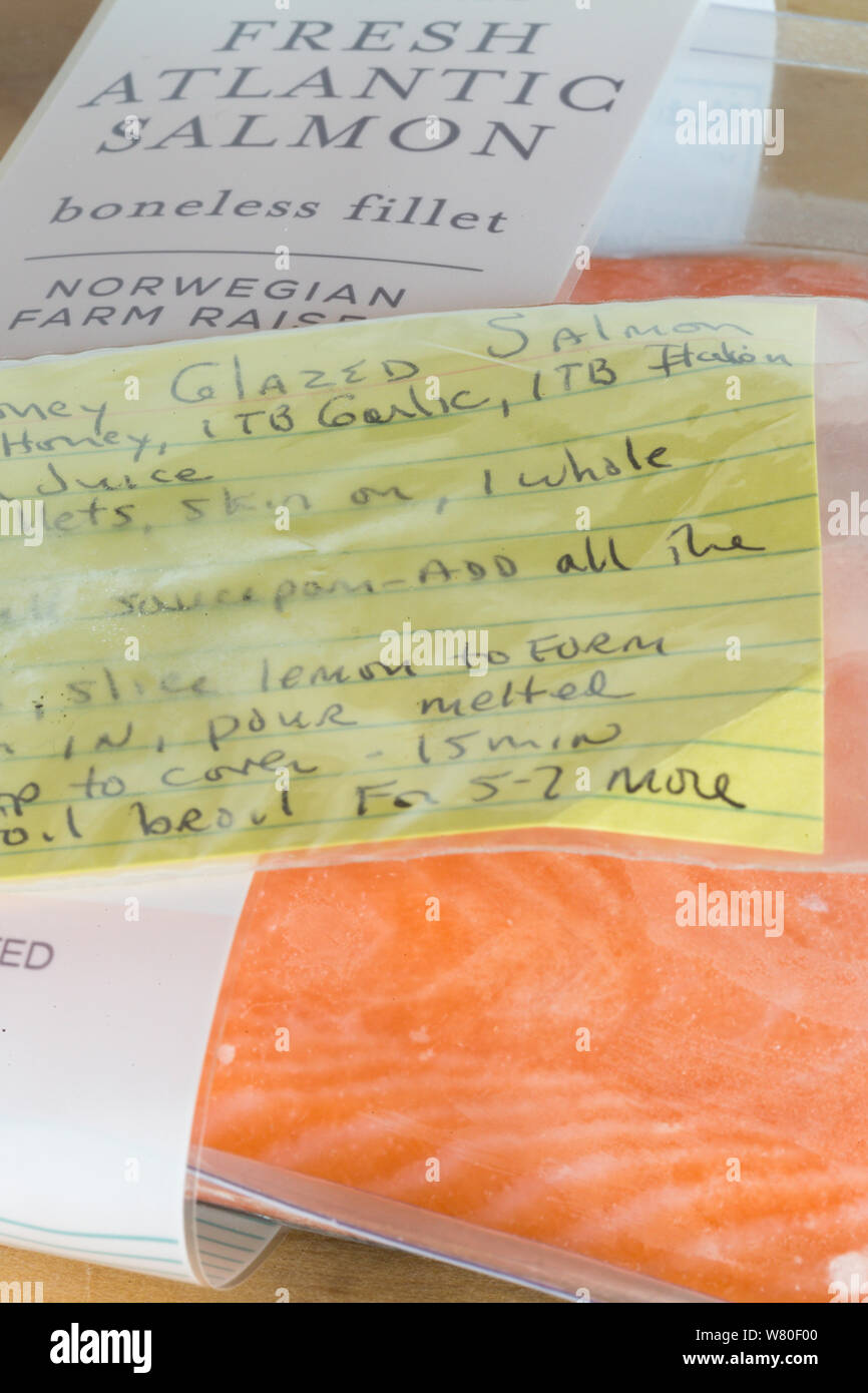 Index Card Recipe for Salmon Dish USA Stock Photo Alamy
