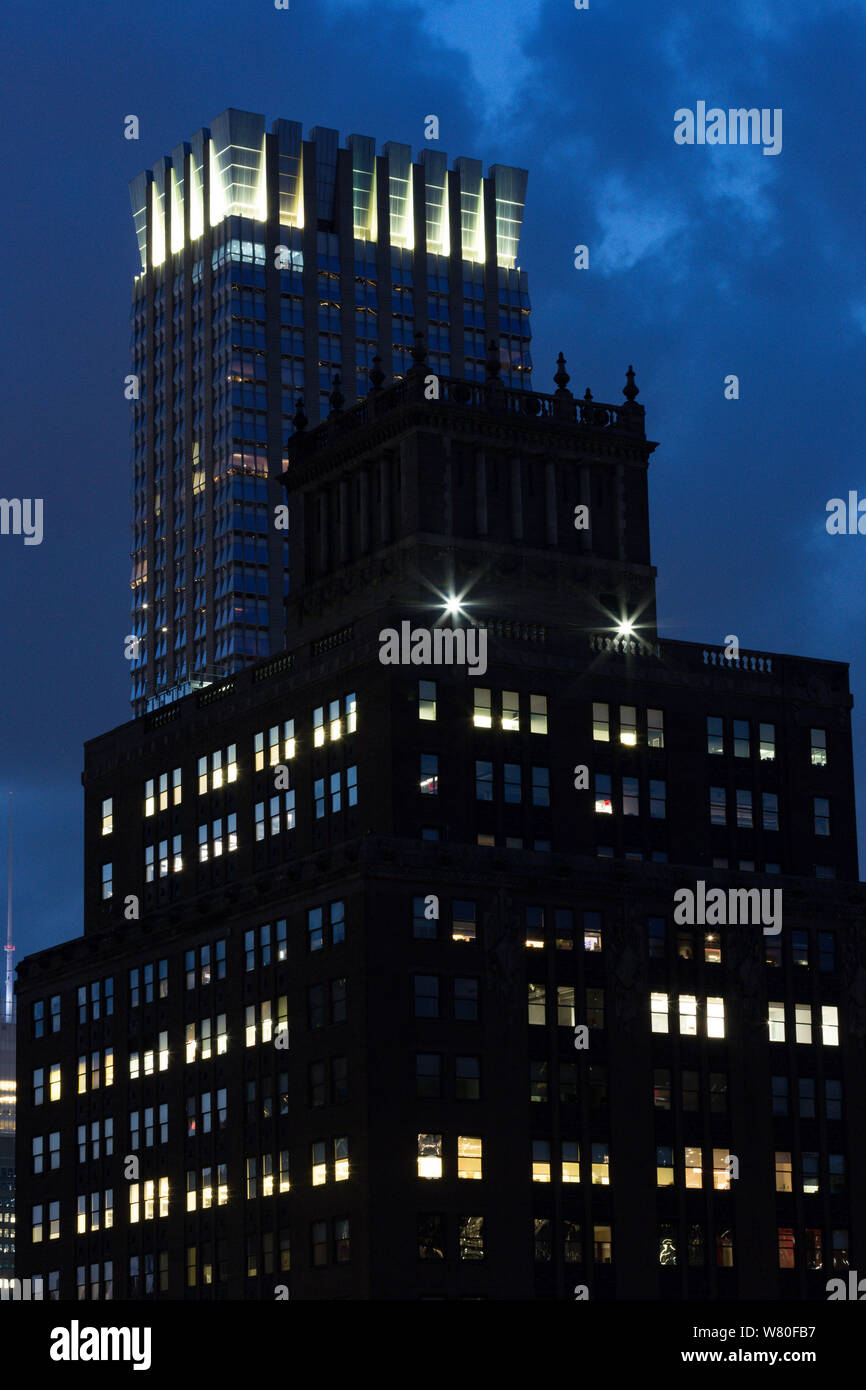 Office and Residential Buildings in Murray Hill at Night, NYC, USA Stock Photo