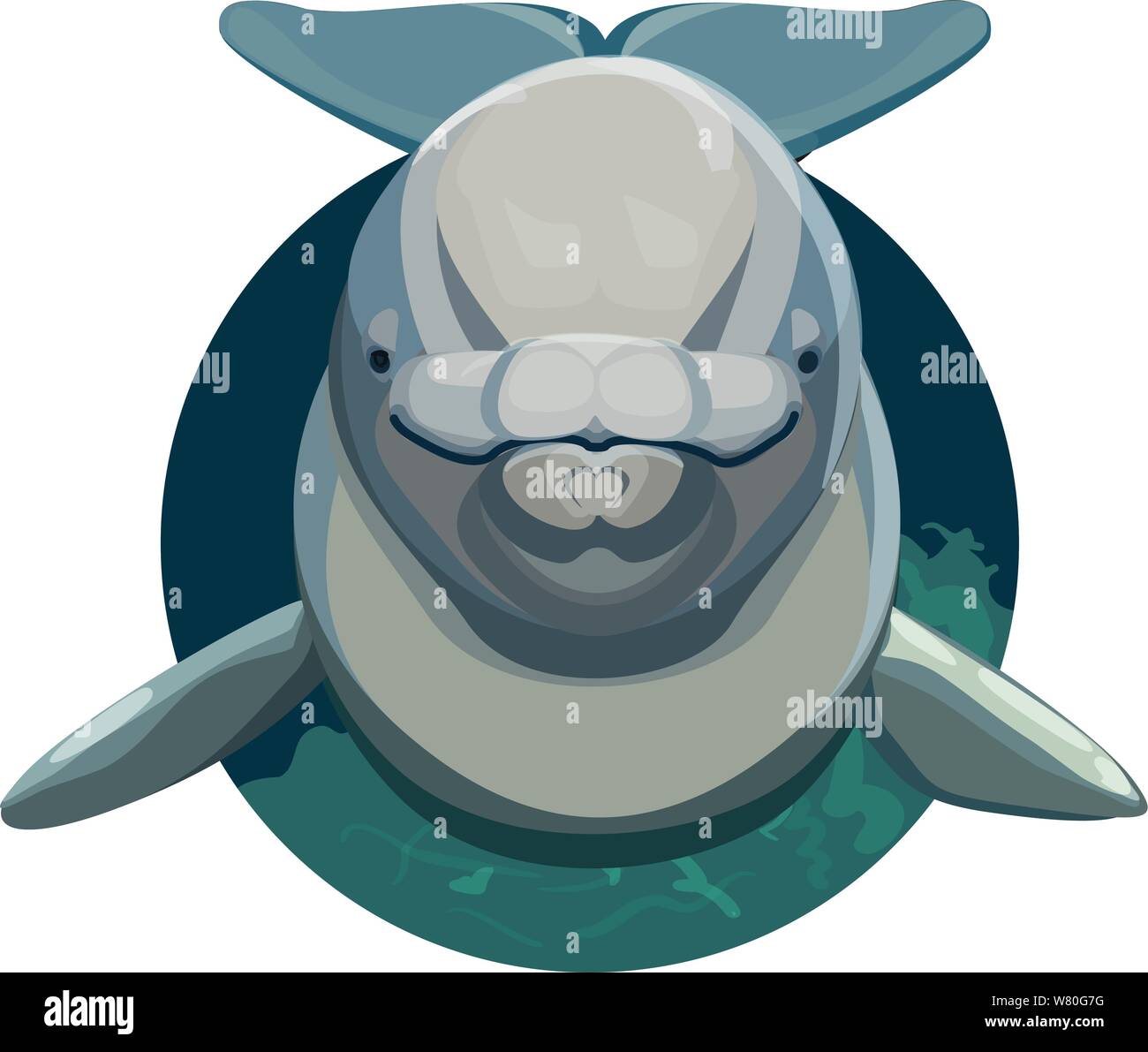 Beluga whale face on in a circular logo like fashion Stock Vector
