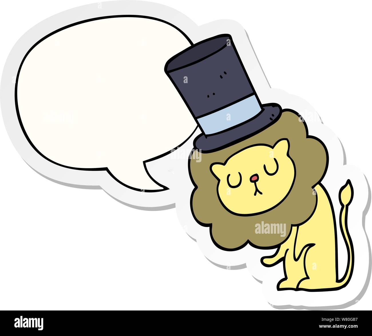 cute cartoon lion wearing top hat with speech bubble sticker Stock ...