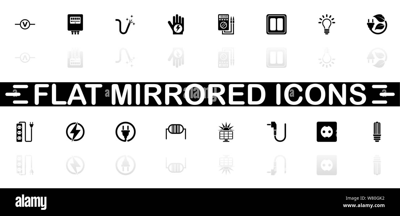 Electricity icons - Black symbol on white background. Simple illustration. Flat Vector Icon. Mirror Reflection Shadow. Can be used in logo, web, mobil Stock Vector
